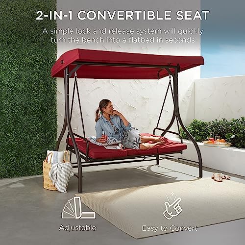 Best Choice Products 3-Seat Outdoor Large Converting Canopy Swing Glider, Pat...