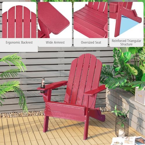 Giantex Adirondack Chair, Outdoor Folding Chairs, HDPE Weather Resistant Pati...