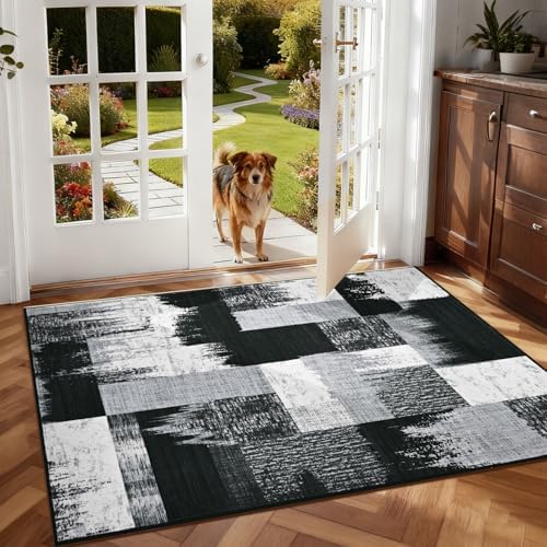 Yinhua Modern Geometric Rug 3x5, Patchwork Grey Rugs for Living Room Washable...