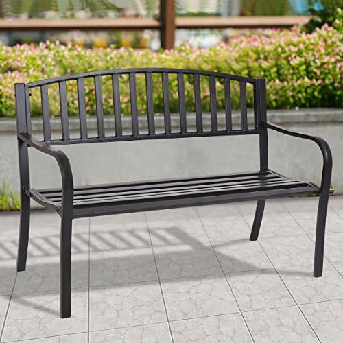 Giantex Outdoor Bench, 50” Patio Garden Bench with Steel Frame, Slat Design, ...
