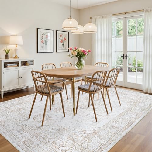 10x14 Washable Area Rugs for Living Room Beige Non-Slip Rug
