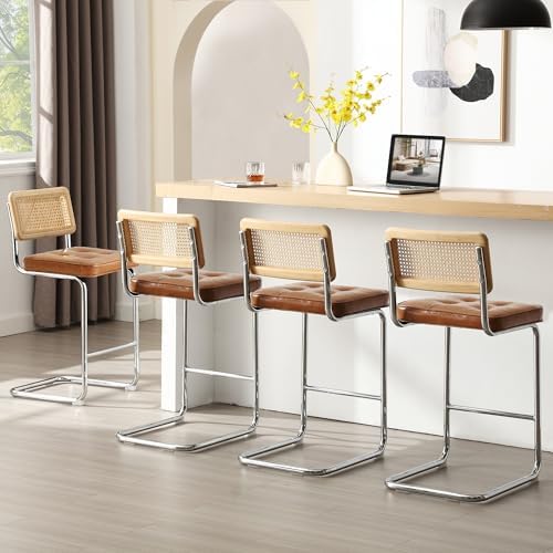 Zesthouse Natural Rattan Counter Stools Set of 2, 26" Modern Boho Barstools