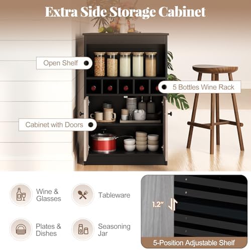 COSTWAY 48" Bar Table with Storage Cabinet & Wine Rack, Home Dining ...