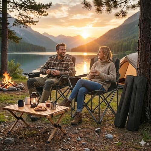 2 Pack Padded Oversized Camping Chairs for Adults,Heavy Duty Support 400 Lbs,...