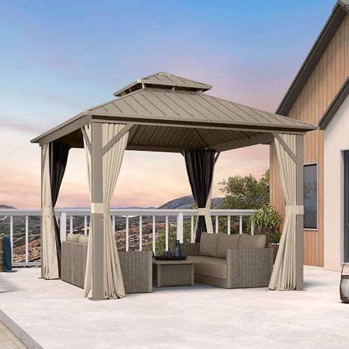 PURPLE LEAF Outdoor Hardtop Gazebo 10' x 10' Champagne Aluminum Struc...