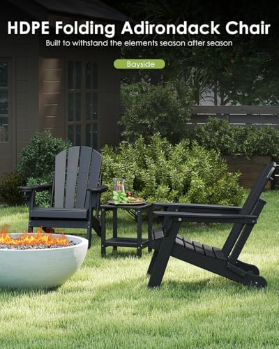 GREENVINES Folding-Adirondack-Chairs Set of 2, HDPE All Weather, Black