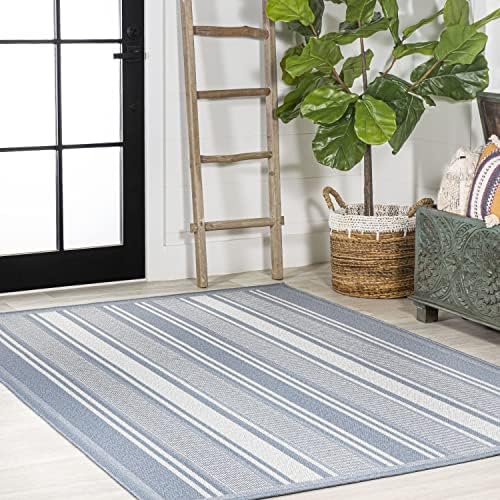 JONATHAN Y Double Stripe Indoor Outdoor Area Rug 3X5 Blue/Light Gray, Haynes ...