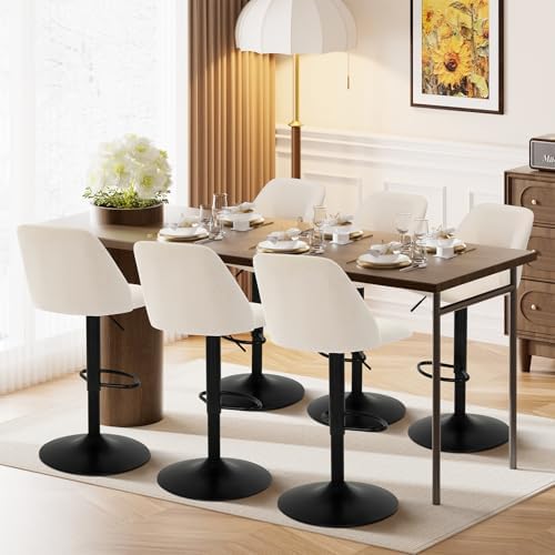 COLAMY Bar Stools Set of 3, Modern Swivel Bar Chairs, Adjustable Upholstered ...