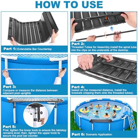 44''x16'' Foldable Swim Up Pool Bar Table for Above Ground Pools