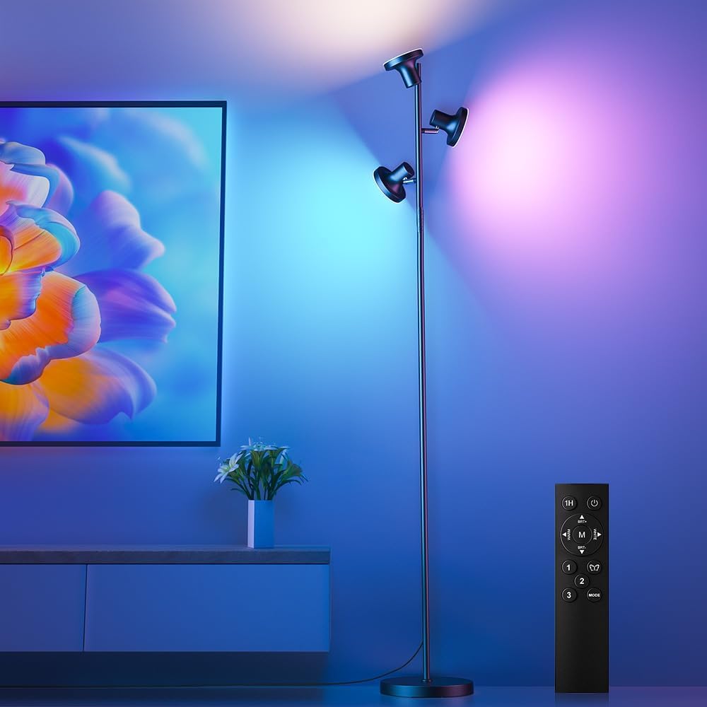 SIBRILLE RGB Floor Lamp, 36W Bright LED Standing Lamp with 3 Swivel Lights, C...