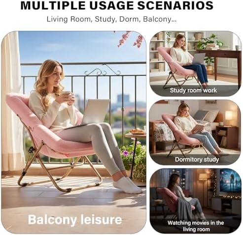 Tiita Comfy Folding Saucer Chair for Adults, Moon Chair, Pink