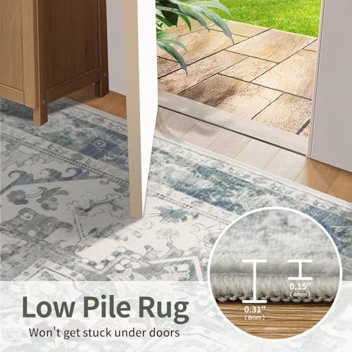 Rugxara 2'6" x 8' Blue Vintage Runner Rug for Hallways Kitchen