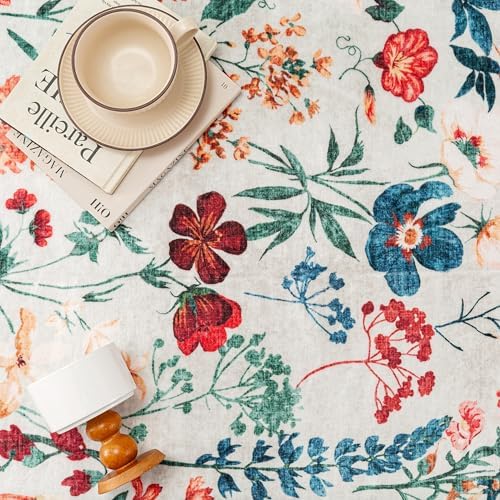 PureCozy Washable Floral Area Rug 6x9 for Living Room Vintage Beige Carpet