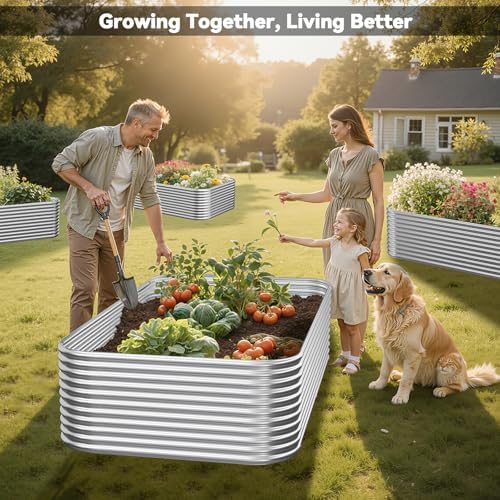 2 Pack Tall 8FT Corrugated Galvanized Steel Raised Garden Bed Outdoor, Metal ...