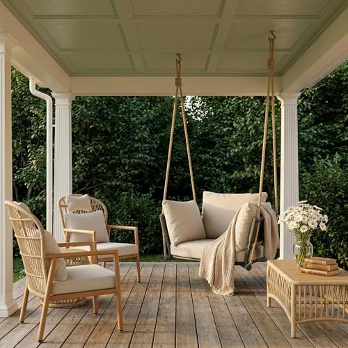 Swing Chair Outdoor, Single Hanging Porch Swing, Ceiling Hanging Chair for Be...