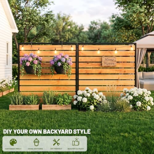 3 Panels No Dig Wood Privacy Screen, 42" H x 40" W Outdoor AC Fence