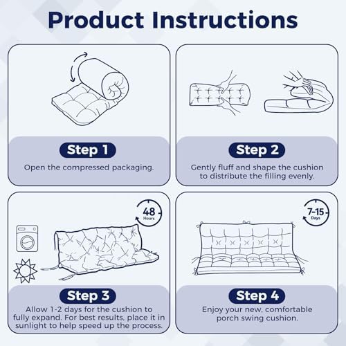 IASEAHK Porch Swing Cushions, 40×40×4 Inch, Waterproof, Dark Grey