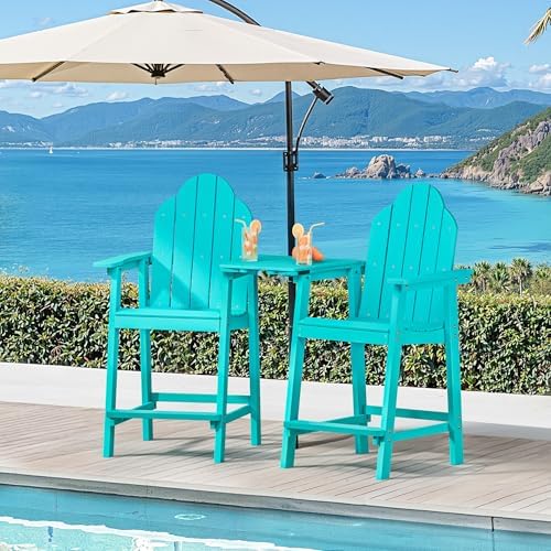 LUE BONA Tall Adirondack Chair Set of 2, HDPS Bar Height Chairs, Aruba Blue