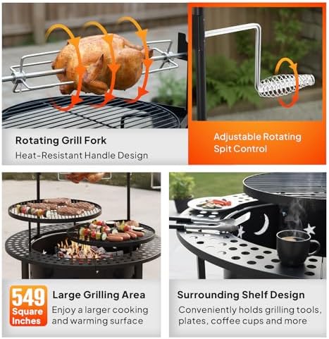 ROVSUN Upgrated 33'' Outdoor Fire Pit with 2 Grills, Grill with Side ...