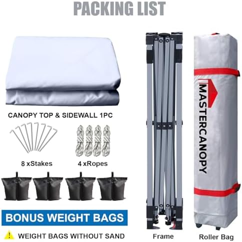 MASTERCANOPY 10x10 Durable Pop Up Canopy Tent with 1 Sidewall, White