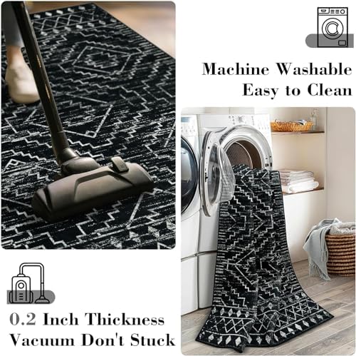 Wonnitar Moroccan Washable Area Rug 5x7, Black Large Rug for Living Room, Non...