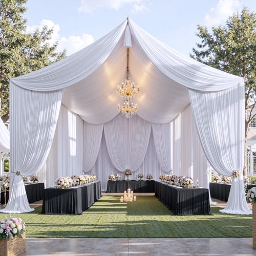 20 ft×20 ft White Ceiling Curtain Drapes for Weddings Parties, Wrinkle Free P...