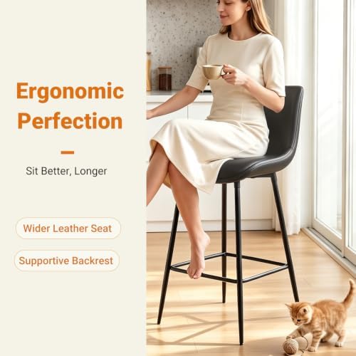 Counter Height Bar Stools Set of 3, FSC Certified Upholstered Faux Leather Ba...