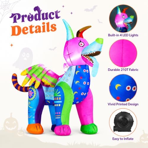 6FT Halloween Inflatable Decorations Alebrije Dog, Dia de Los Muertos Decor