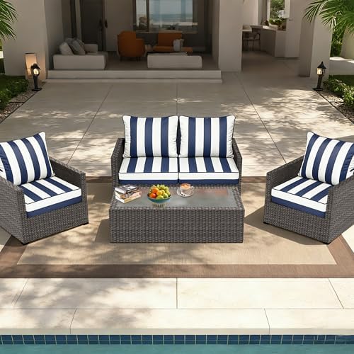 22x24 Outdoor Chair Cushions Set of 2, Waterproof Deep Seat Cushions for Pati...