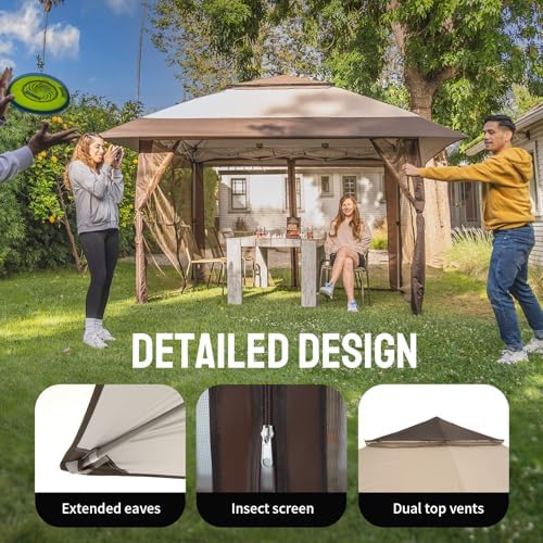 CROWN SHADES 11x11 Pop Up Gazebo, Outdoor Canopy Tent, Beige & Coffee