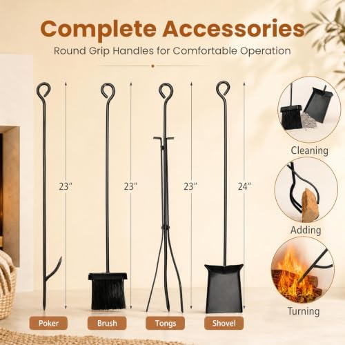 Goplus Firewood Rack Indoor, 36” Firewood Holder with 4- Piece Fireplace Tool...
