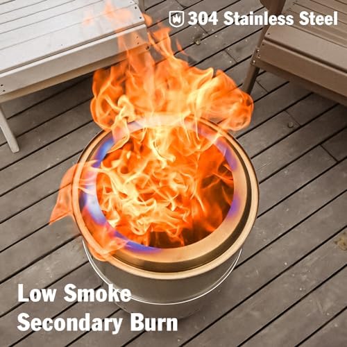 BRIOPAWS Large Smokeless-fire-pit Outdoor | 19 IN | 304 Stainless-Steel-Firep...