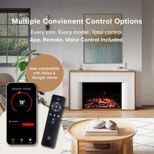 Modern Ember Arrie Smart Electric Fireplace Mantel Package | 33” Firebox Heat...
