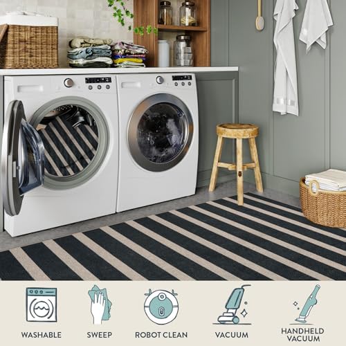 Lahome Striped Easy Jute Outdoor Patio Rug, 5x7 Living Room Washable Rugs