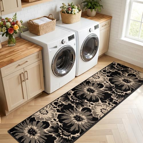 Findosom Hallway Runner Rug 2x8, Non Slip High-Low Textured Floral Washable R...