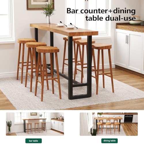 47in Solid Wood Live Edge Bar Table - Bar Height Pub Table with Built-in Foot...