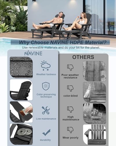 NAVINE Adjustable Adirondack Chair with Retractable Ottoman, Black