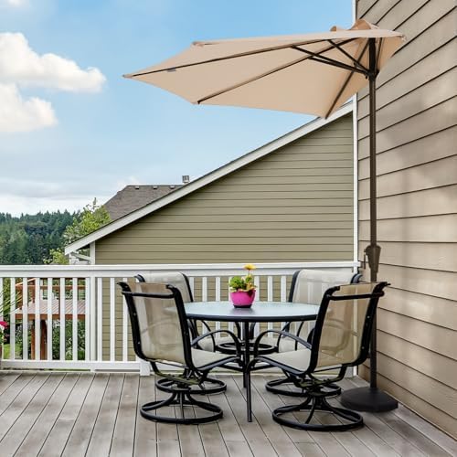JEAREY 9 ft Half Outdoor Patio Umbrella w/Crank, Beige
