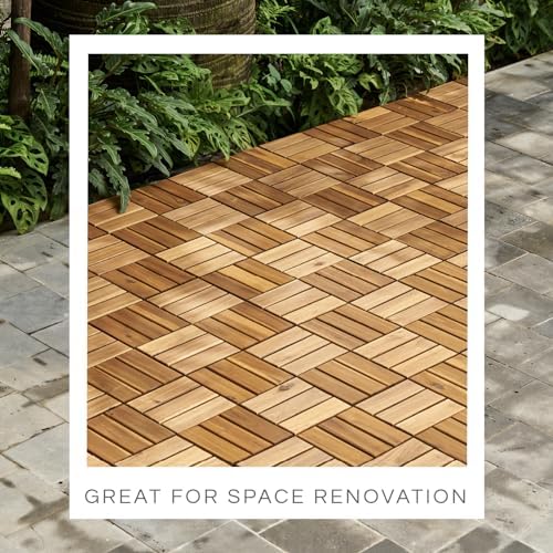 THYOI Premium Deck Tiles, 10 Pcs Patio Flooring - Golden Teak - Round Joint