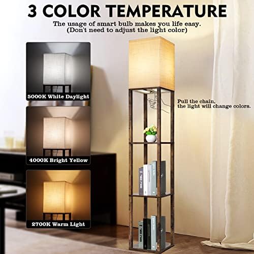 RUNTOP Floor Lamp with Shelves, Modern Shelf Lamp for Display Storage, 3 Colo...