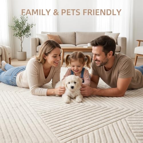 Beige 8x10 Area Rugs for Living Room,Modern Solid Color Washable Rug