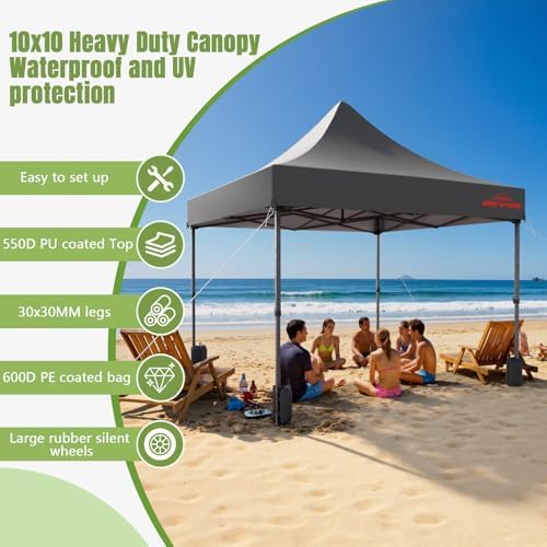 10x10 Heavy Duty Commercial Pop Up Canopy with Sidewalls, Grey