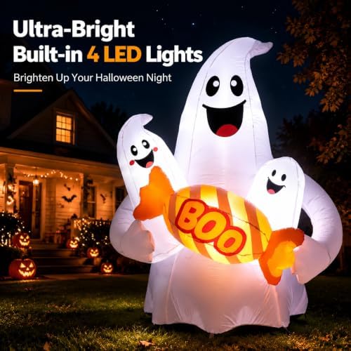 6FT Halloween Inflatable Ghosts Outdoor Decorations, Cute Ghosts Holding Boo ...
