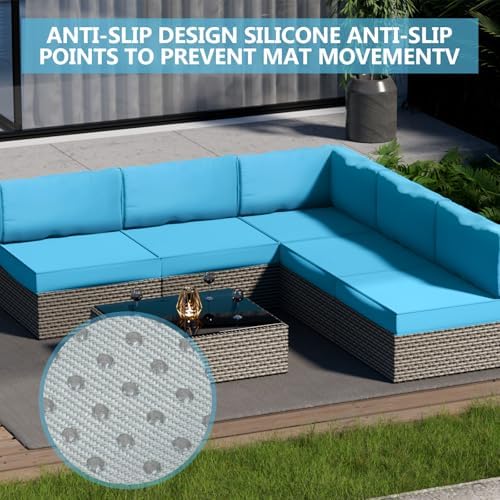 14 Piece Outdoor Patio Waterproof Cushion Covers, Fits 6-Seat Wicker Rattan S...