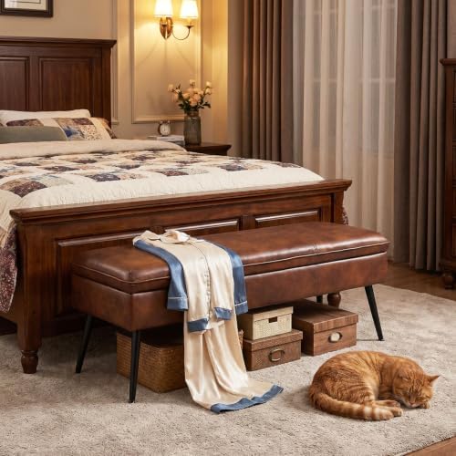 Ottoman with Storage Bench, Upholstered Large Entry Bench Cognac