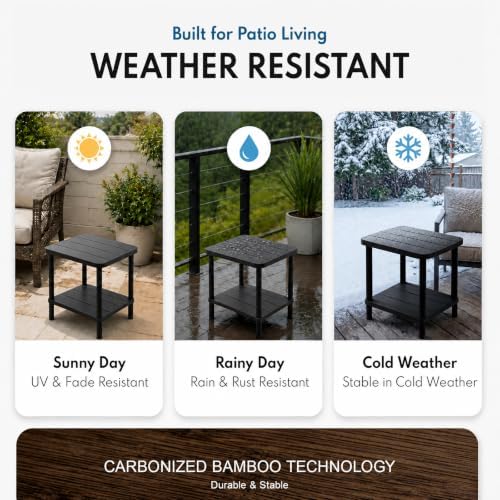 PASAMIC Outdoor Side Table, 2-Tier Square Patio Table for Indoor or Outside, ...