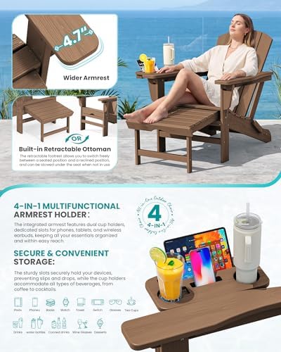 SERWALL Folding Adjustable Adirondack Chair with Footrest, HDPE Outdoor Chair...