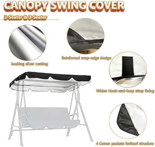 Patio Swing Canopy Replacement Top, 65x45/75x45/78x47/85x45 Outdoor 2/3 Seate...