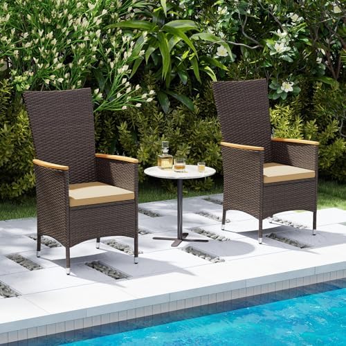 Tangkula High Back Rattan Patio Dining Chairs Set of 2, Outdoor Wicker Dinner...