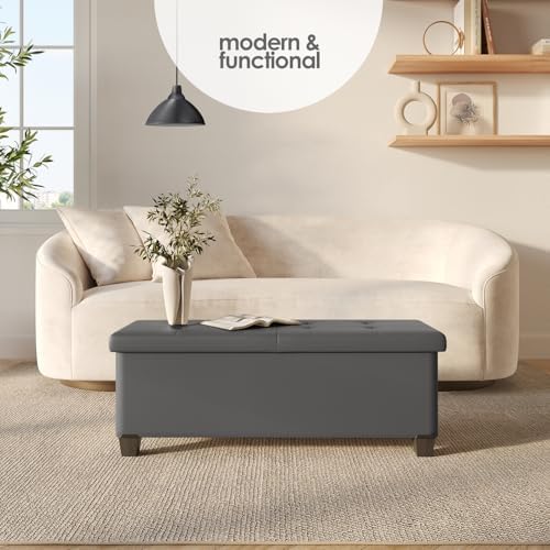 Storage Ottoman Bench with Bins, 43-in Storage Bench for Bedroom End of Bed, ...